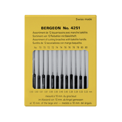 SORTIDO DE 12 ESCAREADORES COM CABO EM PVP - BERGEON 4251 - 0.33 A 0.69MM