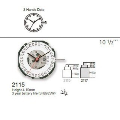 MIYOTA 2115 - CALENDÁRIO ÀS 6H