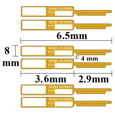 ETIQUETAS DOURADAS - OURO 19,25KTS - 6,5X0,80CM
