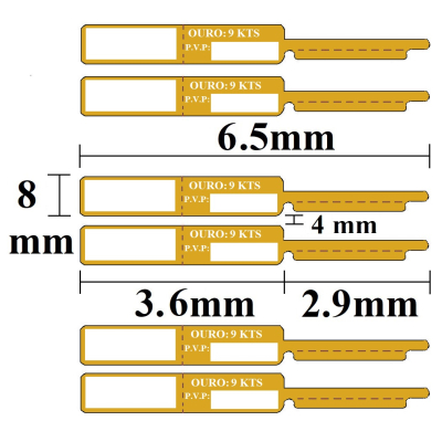ETIQUETAS DOURADAS - OURO 9KTS 6,50X0,80CM