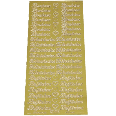 ETIQUETAS LASER “PARABÉNS, FELICIDADES E BEIJINHOS” DOURADAS