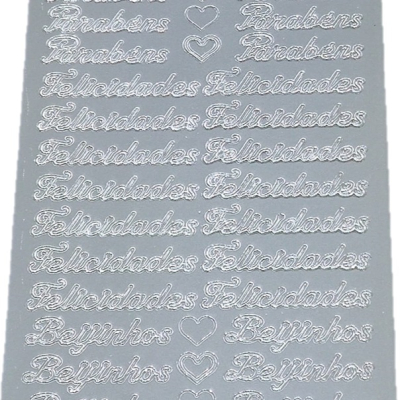 ETIQUETAS LASER “PARABÉNS, FELICIDADES E BEIJINHOS” PRATEADAS