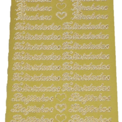 ETIQUETAS LASER “PARABÉNS, FELICIDADES E BEIJINHOS” DOURADAS