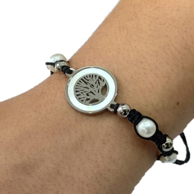PULSEIRA PRETA COM ARVORE DA VIDA EM AÇO - A1800-2
