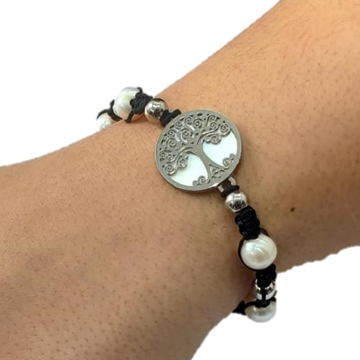 PULSEIRA PRETA COM ARVORE DA VIDA EM AÇO – A1800-4