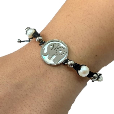 PULSEIRA PRETA COM ELEFANTE EM AÇO – A1800-3