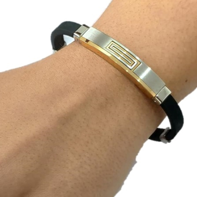 PULSEIRA PRETA COM APLICAÇÕES BICOLOR EM AÇO - D1799-1