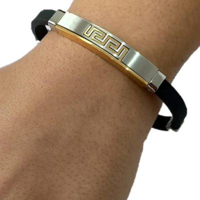 PULSEIRA PRETA COM APLICAÇÕES BICOLOR EM AÇO – D1799-3