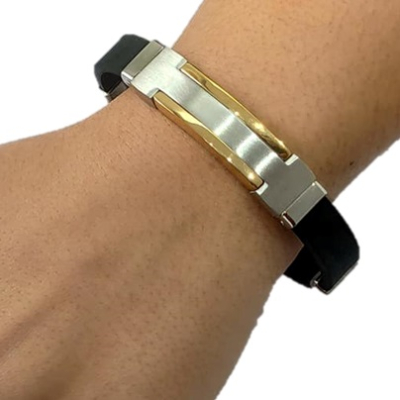 PULSEIRA PRETA COM APLICAÇÕES BICOLOR EM AÇO – D1799-7