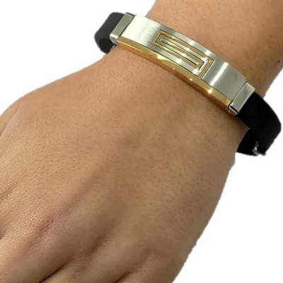 PULSEIRA PRETA COM APLICAÇÕES BICOLOR EM AÇO – D1799-8