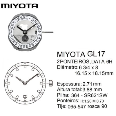 MIYOTA GL17 - CALENDÁRIO 6H