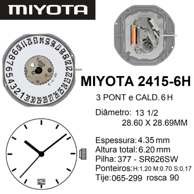 MIYOTA 2415 - CALENDÁRIOS ÀS 6H