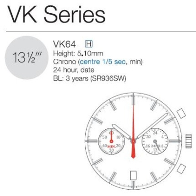 TMI-SEIKO VK64 - CALENDÁRIO 6H