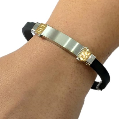 PULSEIRA PRETA COM APLICAÇÕES BICOLOR EM AÇO – D1799-4